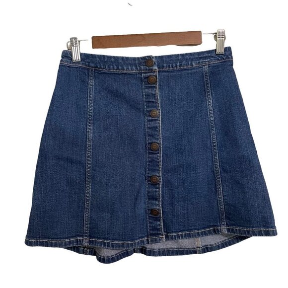 Hollister Women's Medium Wash Stretch Full Button Y2K Jean Mini Skirt Size 5/27 - Picture 1 of 5